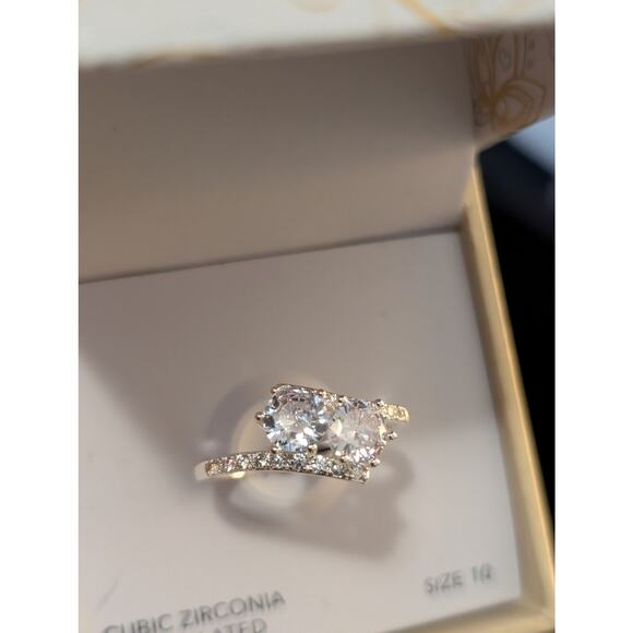 Charter Club NWT Double Solitaire CZ Silver Plated Ring Size 10 - Picture 3 of 6